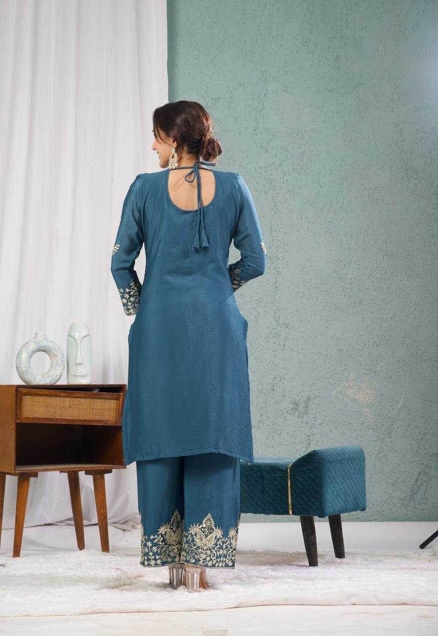 Chinon Silk Ladies Embroidery Designer Suit - MYLUXURY LANE ENTERPRISE